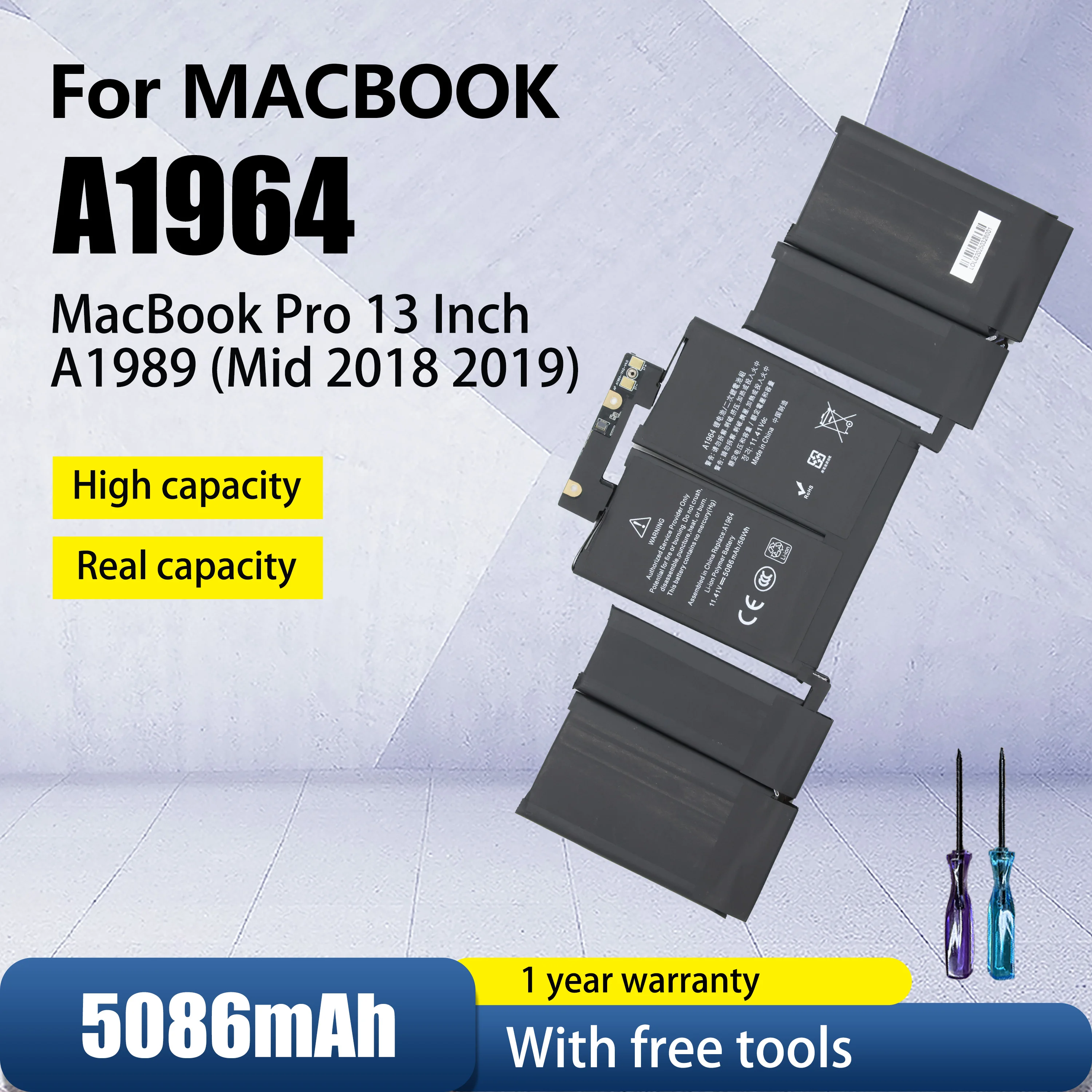 

LOLG A1964 Laptop Battery for Apple MacBook Pro A1989 13" (2018/2019) A2251 (2020) EMC3214 EMC3358 020-02497 MR9Q2LL/A 58Wh