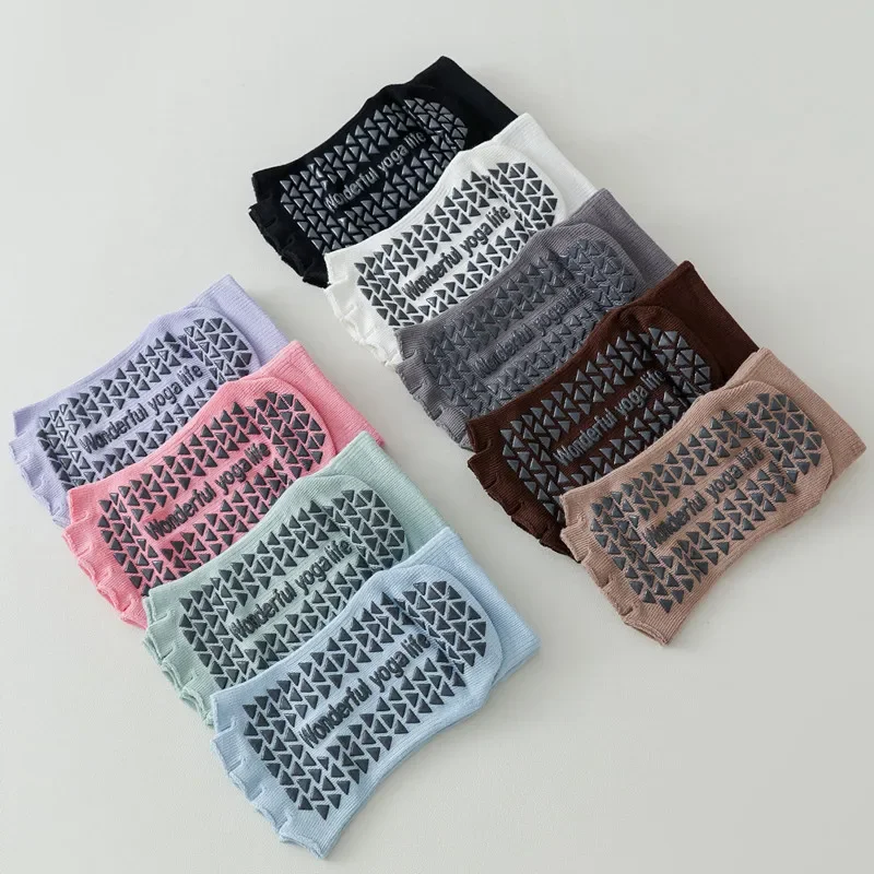 Five Toes Yoga Socks Women Silicone Non-slip Indoor Workout Dance Sports Socks Solid Color Cotton Toeless Fitness Pilates Socks