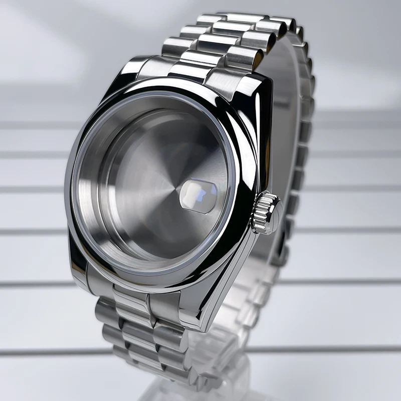 39mm NH35 Gehäuse DJ Lünette Edelstahl Präsident Armband Saphirglas für Seik Mod Teile Fit NH35 NH36 Uhrwerk Uhrengehäuse – Detail 3