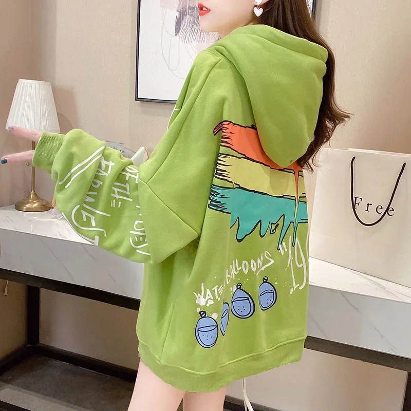Autumn Long Sleeve Cute Cartoon Print Female Harajuku Hoodies 2023 White Women Loose Sweatshirts Streetwear Kawaii Tops Girls