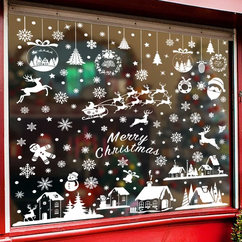 

Christmas Window Clings Snowflakes Window Decals PVC Static Glass Door Stickers for Xmas Decorations Ornaments Party Supplies