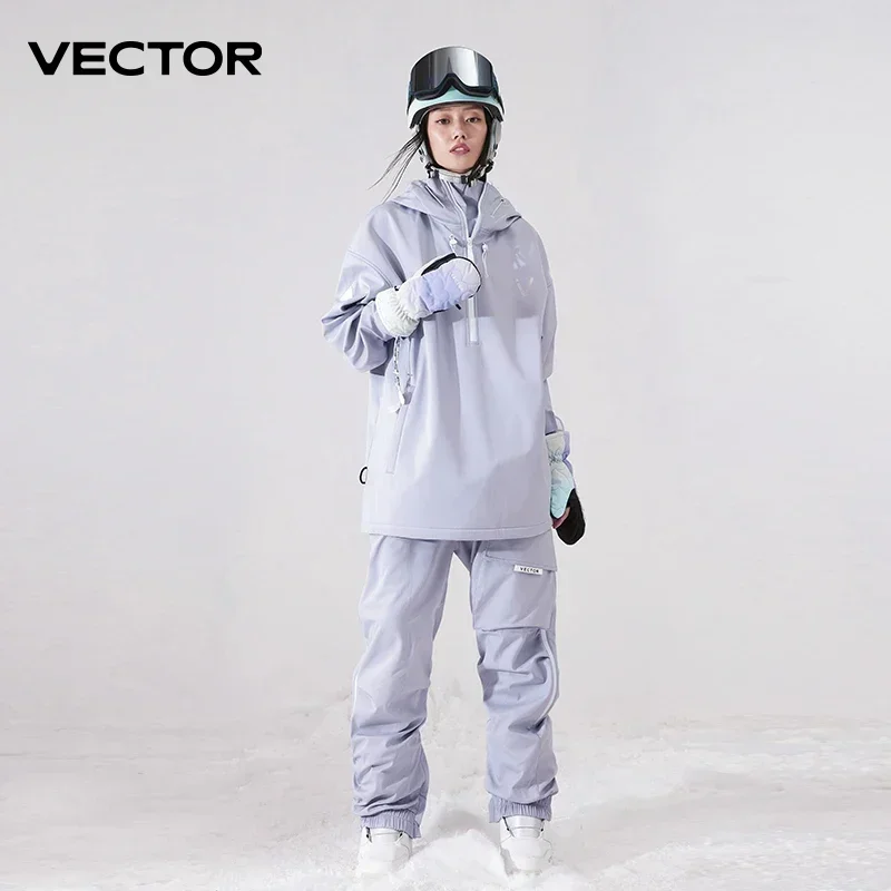 Men Women Solid Color Ski Jacket Ski Pants Warm Windproof Winter Overalls Hoodie Waterproof Outdoor Sports Clothing Snowboard