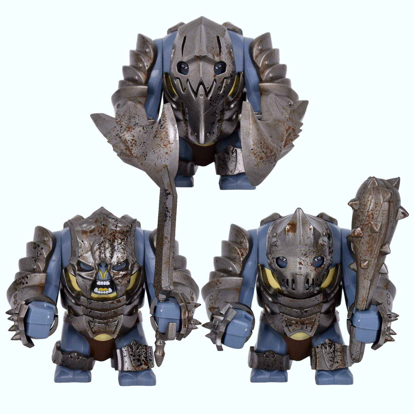 DIY LOTR Mittelalterliche Armee Troll Baustein-Set mit Rostiger Rüstung und Vielfältigen Zubehörteilen, Große Bewegliche Ziegelstein-Figur