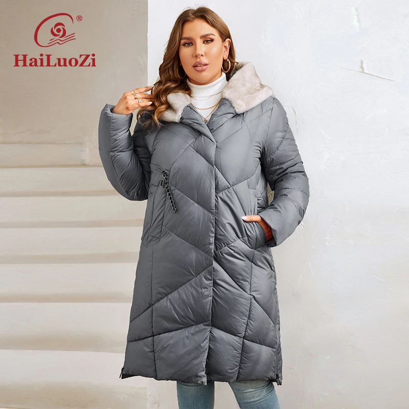 HaiLuoZi 2023 New Women\'s Winter Jackets Plus Size Long Warm Parkas Elegent Hooded With Fur High-quality Quilted Coats Women1131