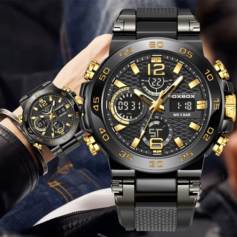 

FOXBOX Новые модные военные часы для мужчин Роскошные оригинальные спортивные часы с хронографом ​ Водонепроницаемые кварцевые часы, цифровые наручные часы