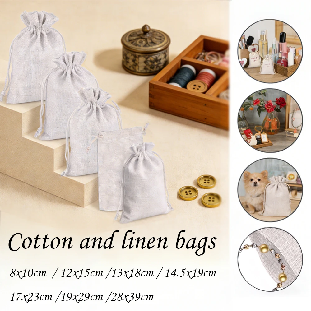 

1-10Pcs Wedding Favor Bags , Natural Linen Drawstring Pouches for Party Gifts, Candy & Confetti, Rustic Style