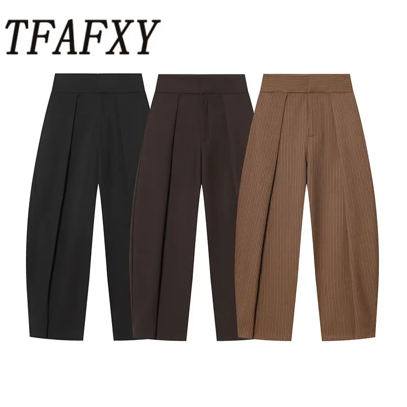 TFAFXY Nouveaux pantalons de carrière pour femmes Printemps 2026 Pantalons ballon taille haute Pantalons décontractés pour femmes Pantalons plissés longs Y2K