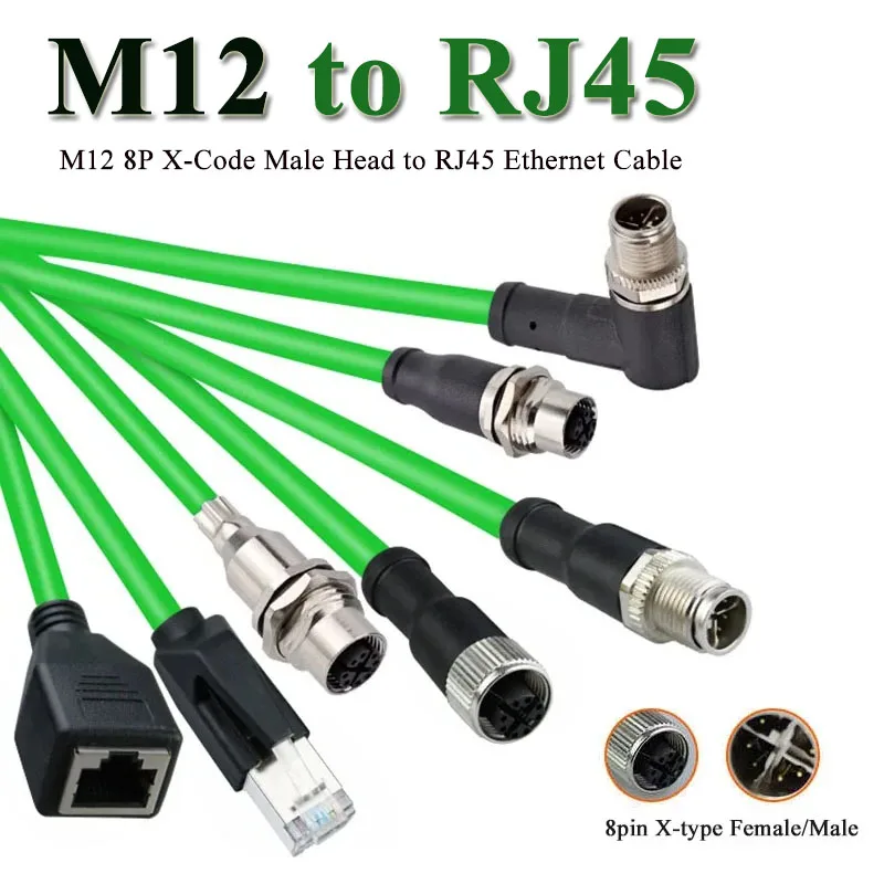 

M12 8-контактный разъем авиационного типа X для кабеля Ethernet RJ45 для Cognex RJ45 к M12 8P X-Code, линия кодирования мужской головки IP67