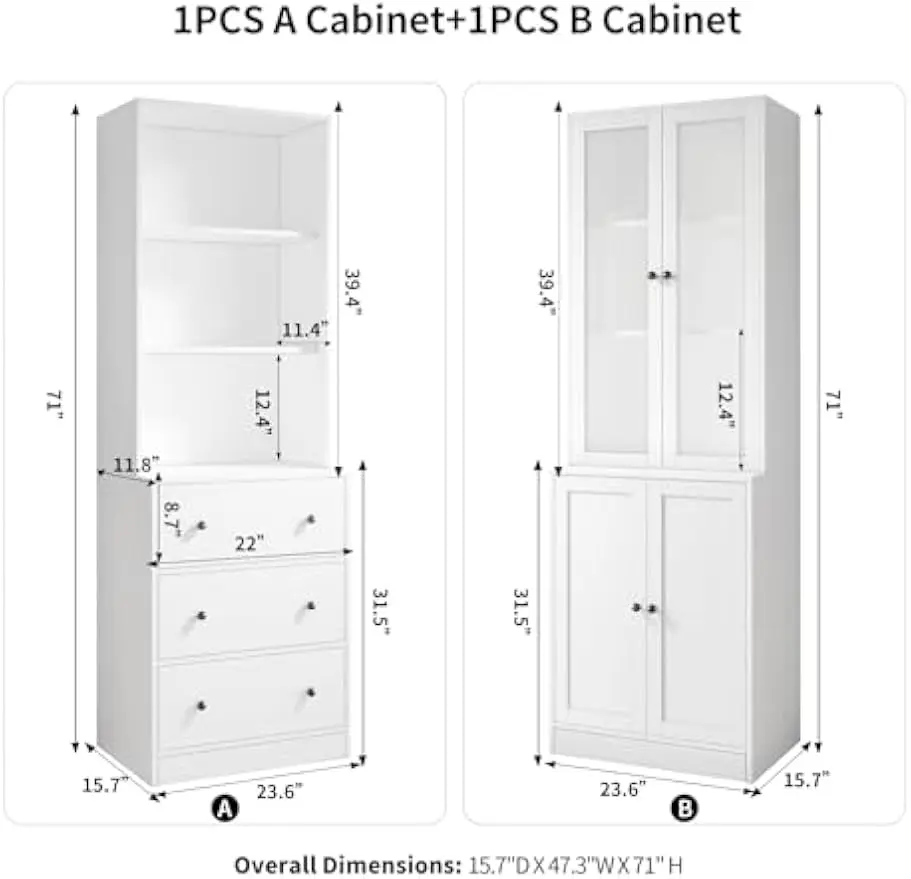 Bookshelf Bookcase,  Modern Bookshelves 3 Large Drawer, Wood Filing Cabinet with Open Storage Shelf, Glass Doors