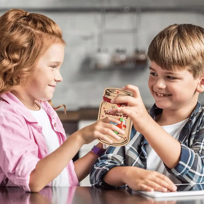 Kartu Ucapan Hari Valentine Mason Jar kartu liburan untuk anak-anak Set 24 kartu Selamat Hari Valentine kartu ucapan Mason Jar