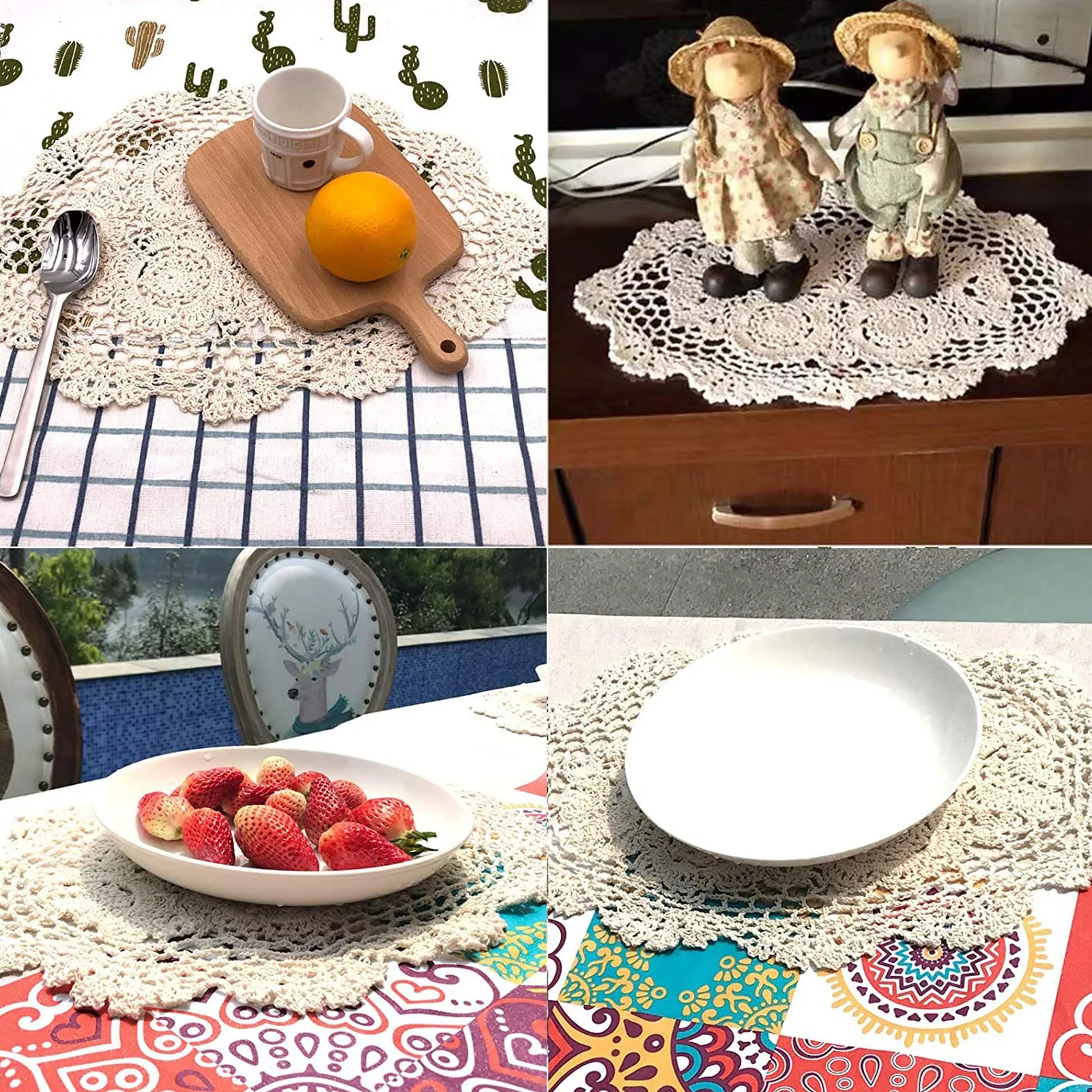 White Handmade Crochet Doilies Cotton Table Mats Lace Doilies Doily Round Lace Placemats Crochet round Place Mats for Tables 6