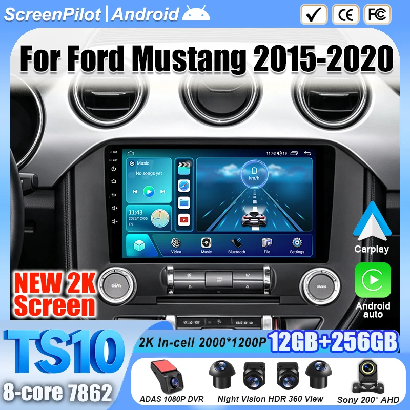 9 Inch Android 16  For Ford Mustang 2015 - 2020 Car Radio Stereo Head Unit Multimedia Video Player GPS Navigation 2K QLED 8 Core