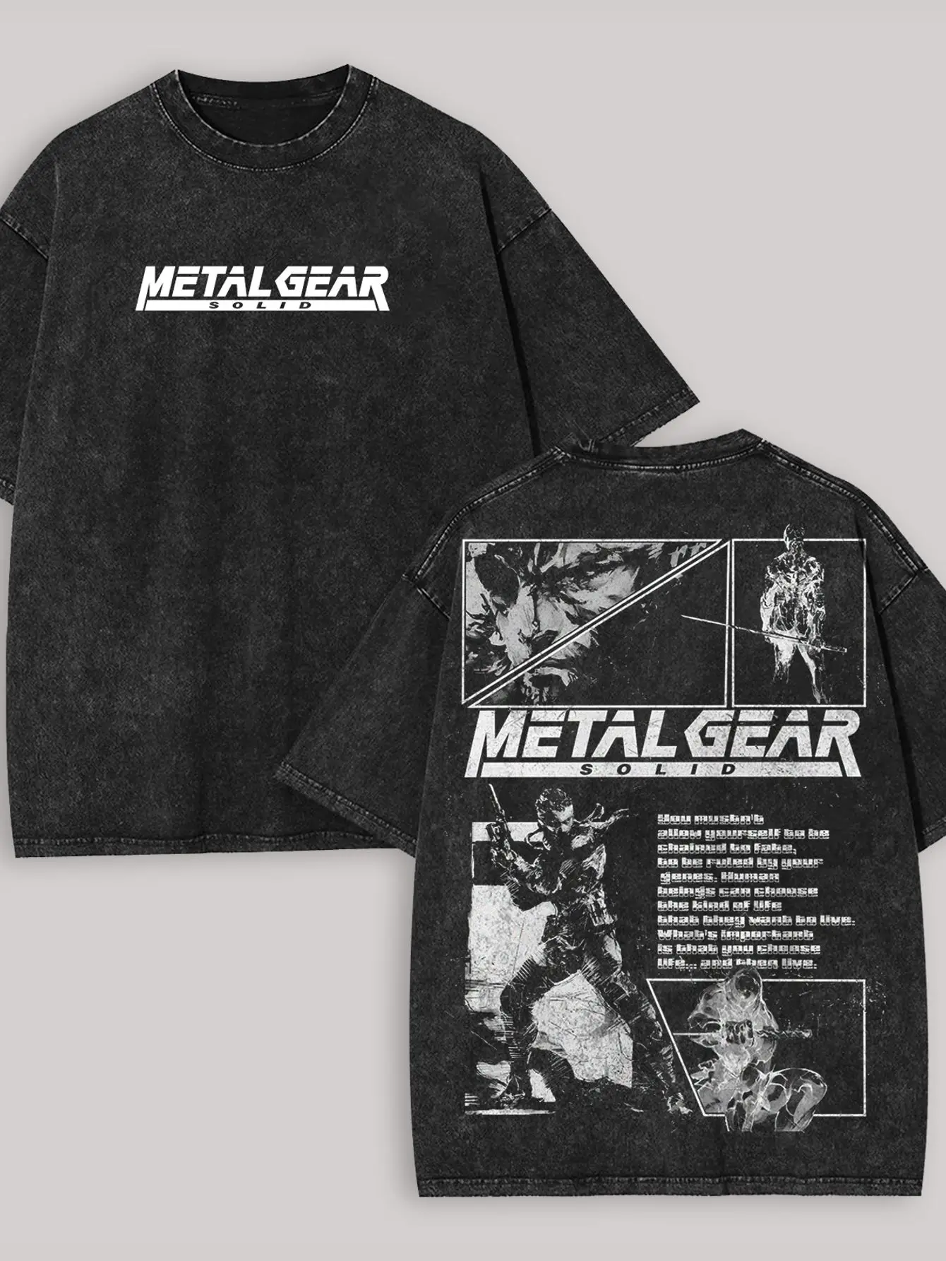 Camiseta Masculina Casual com Gola Redonda, 100% Algodão, Estampa e Texto Metal Gear Solid, Moda Streetwear para Todas as Estações