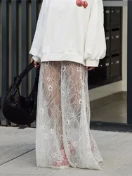 New Jacquard Lace Sheer Long Skirt Women Elastic Waist White Sexy Transparent Maxi Skirts Female Streetwear Fashion Faldas Jupe
