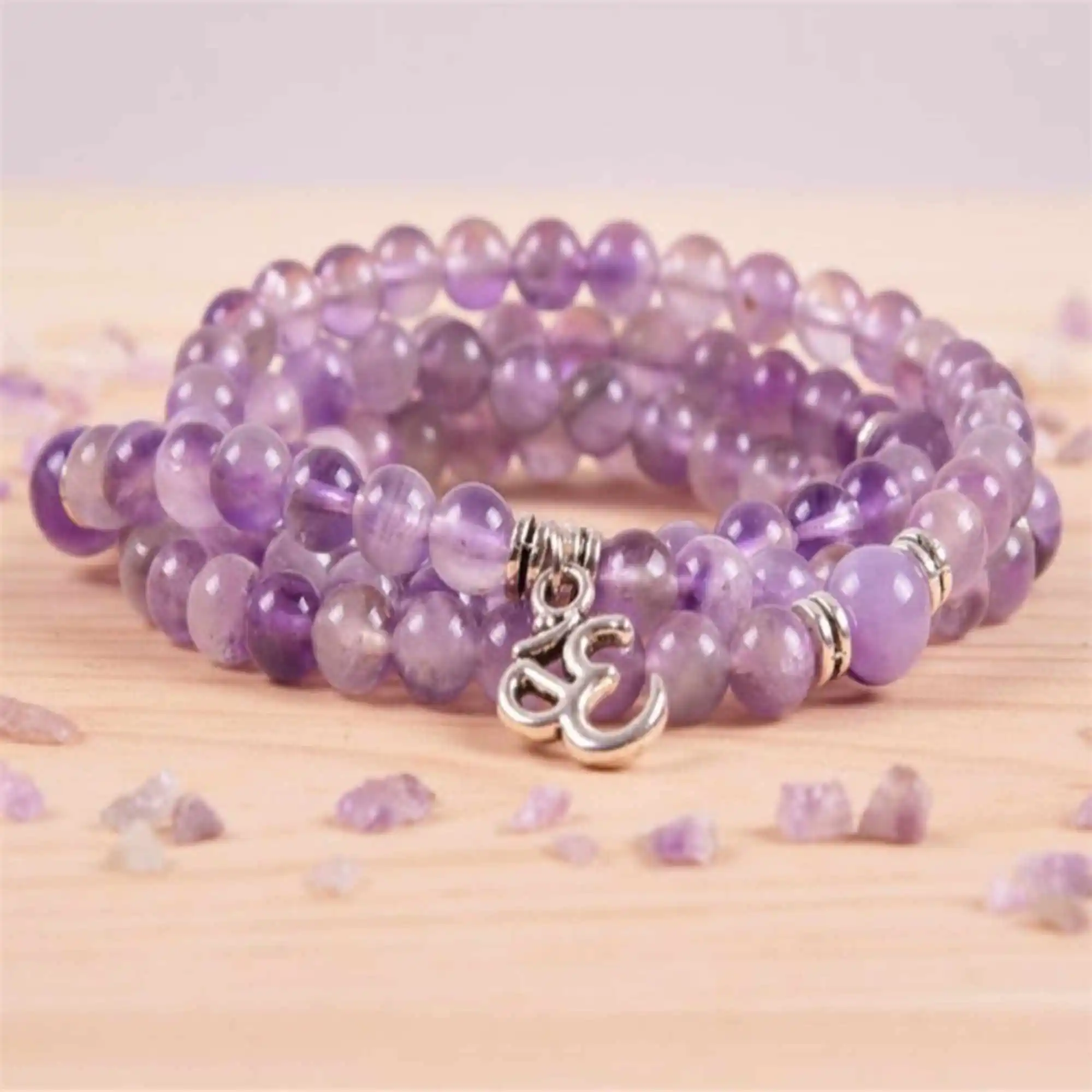 Natural 8mm Amethyst Bracelet 108 Beads Buddha Pendant Gift Bangle Party Teens Wrap Charm Mala Fragrant Men Chain Prayer