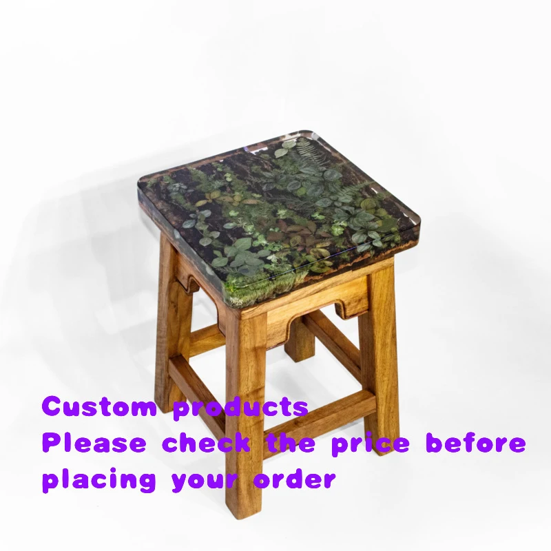 

custom.Resin + Solid Wood + Plant Embedded High Quality Handmade Resin Crafts Home Furniture Chair Stool