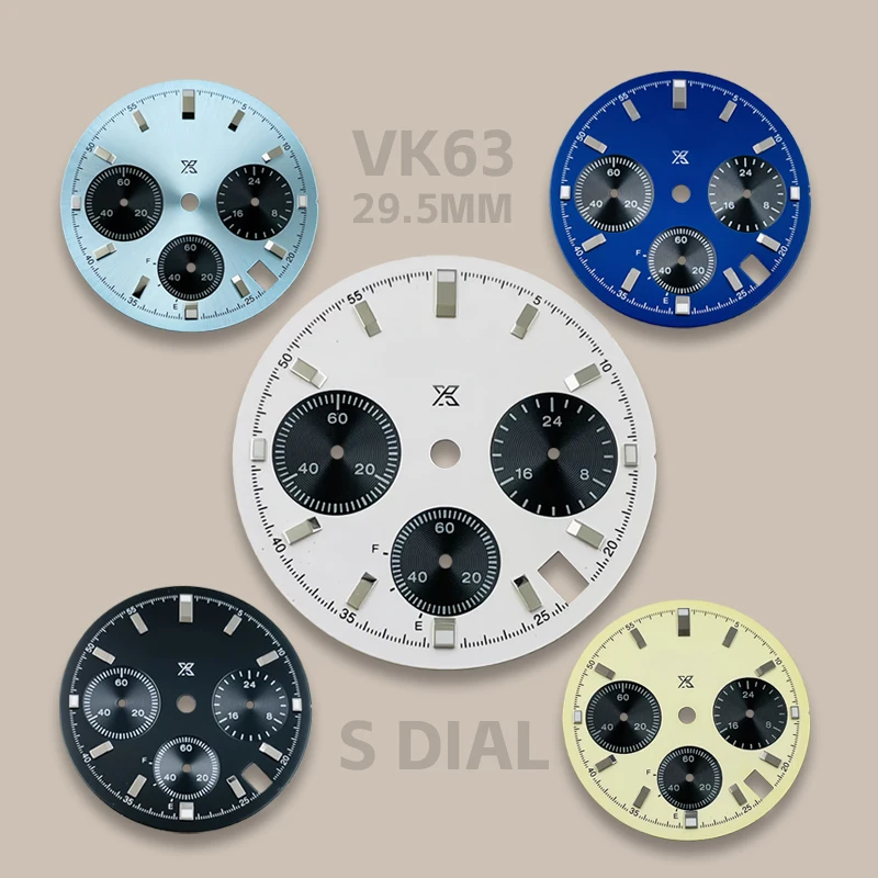 

VK63 Dial S Dial, 29.5mm Diameter, 6 Hands, Suitable for Quartz VK63 Movement, Green Luminous, Watch Modification Accessory