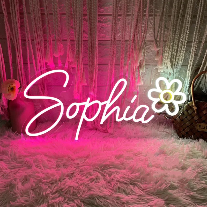 Custom Neon Name Sign For Kids, Girl's Bedroom Nursery LED Name Neon Light Home Wall Flower Decor Personalized Birthday Gift