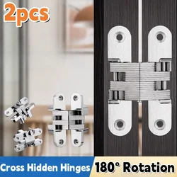 1 Pairs Hidden Gate Hinge Stainless Steel Concealed Hinges 180 Degree Folding Invisible Door Hinges Heavy Duty Built-in Hinge