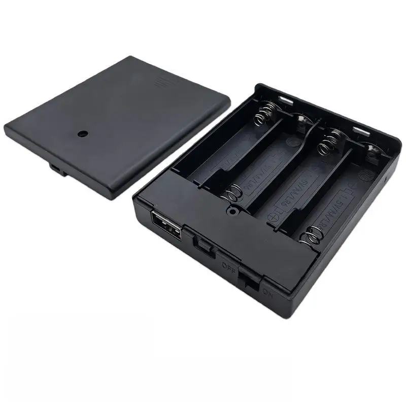 

Portable 4-Slot AA Battery Box with Power Switch & USB Outlet, Durable ABS Case, for AA Batteries