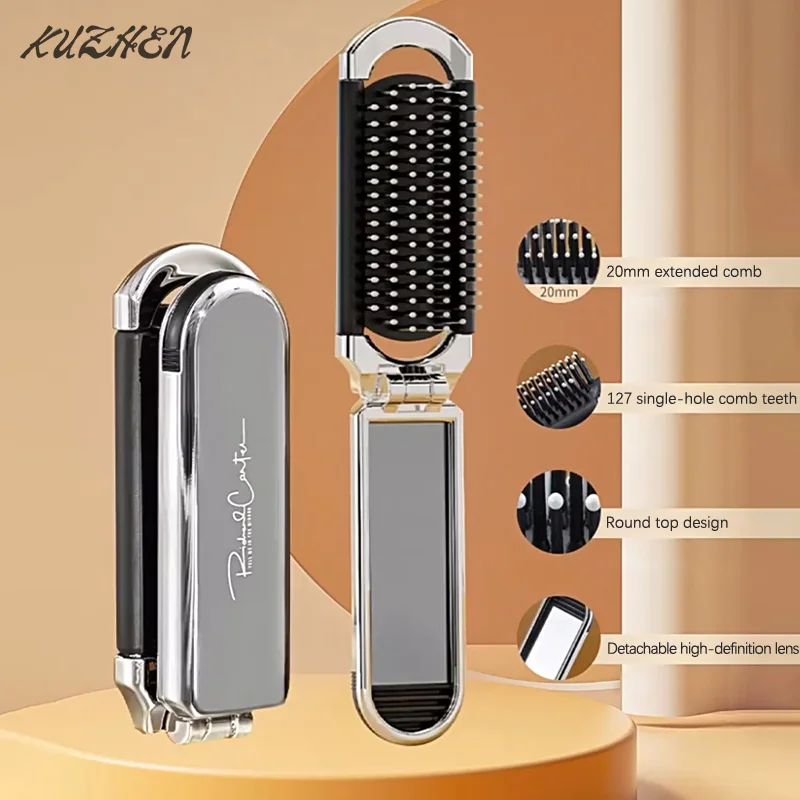 

Mini Hair Brush Folding Massage Comb Head Massage Anti-Static Portable Travel Hair Brush Girl Hair Combs With Mirror