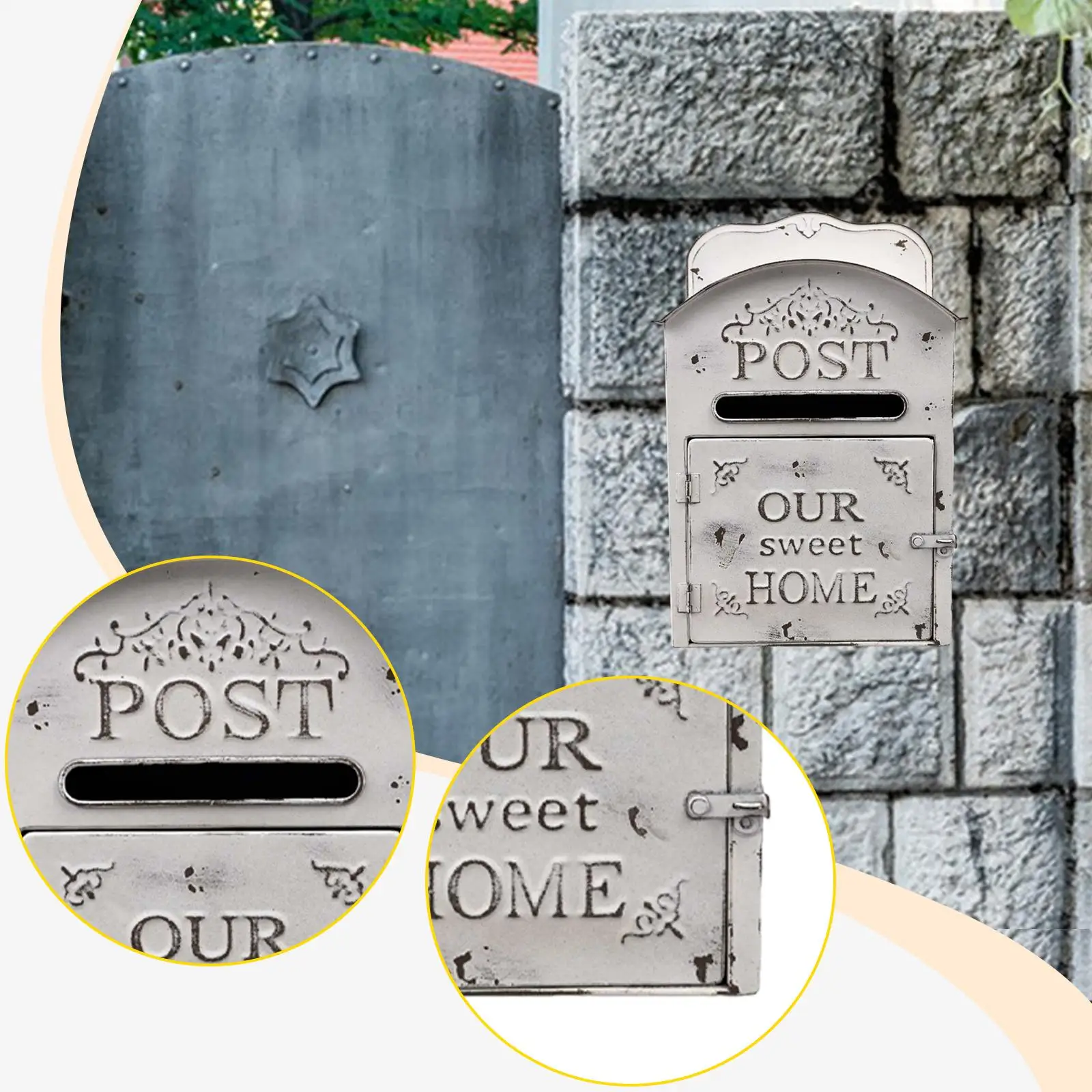 Wall Mount Mailbox Vintage Design Quick Installation Sturdy Multifunctional Courtyard Hanging Creative 25x13.5x40cm Post Box