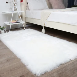 Alfombra blanca gruesa de piel suave para sala de estar, alfombra de felpa de imitación de lana, mullida, para suelo, ventana, cabecera, decoración del hogar