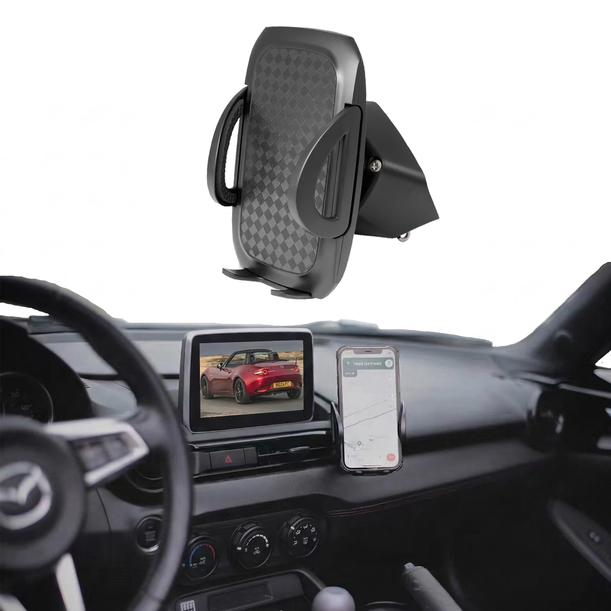 Phone Mount For Mazda MX-5 Miata ND1&2 (2016-2023) - No Screen Obstruction, Mechanical Locking Design