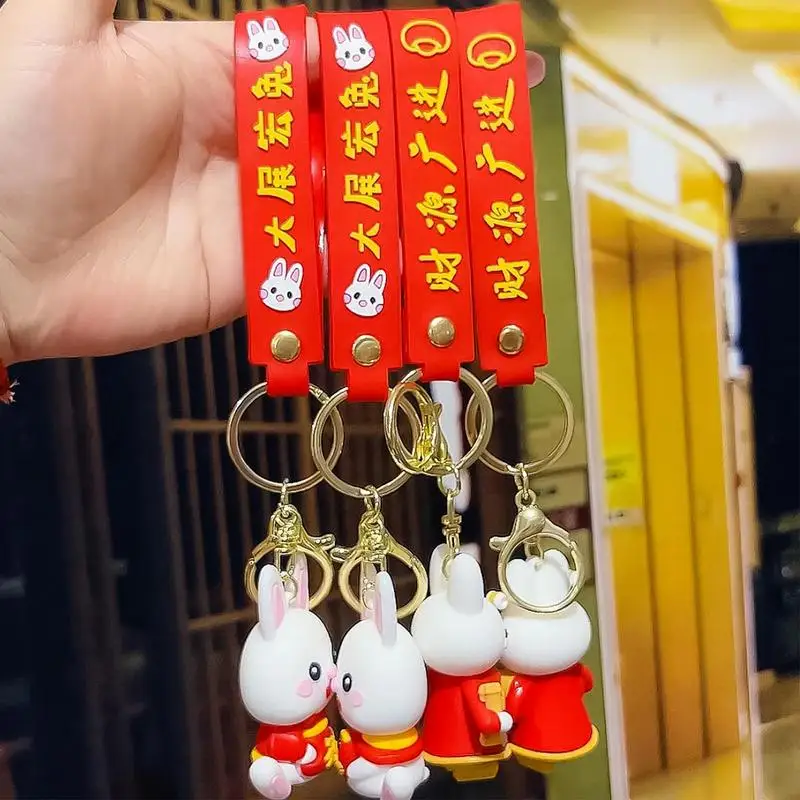 Mini Rabbit Keychain Bag Accessories Chinese New Year Spring Festival Bunny Keyring Party Favor Gifts for Kids and Adults