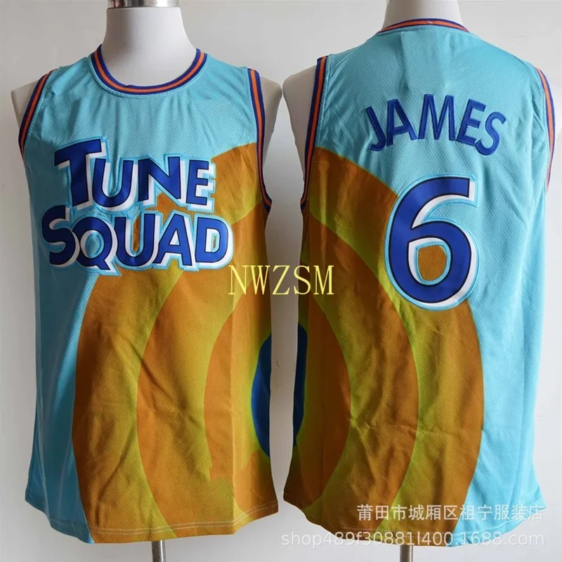 cosplay Costume Space Jam JAMES 6# Movie Tune Squad Basketball embroidery Jersey Set Sports Air Slam Dunk Sleeve Shirt Uniform