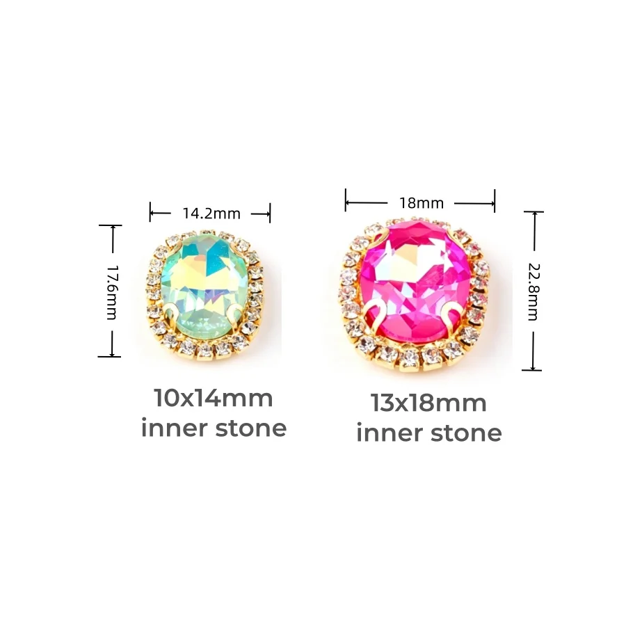 Candy AB Farbe Elliptische ovale Form Kristall zum Schweißen Gold Basis Einstellungen Nähen auf Handarbeit Perlen Diy Krone Strass Applikation – Detail 2