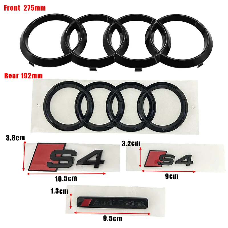 Glossy Black 192mm 275mm Car Styling Hood Front Bonnet Grill Rear Trunk S4 Badge Emblem Stickers For Audi S4 2010-2019 Accessory