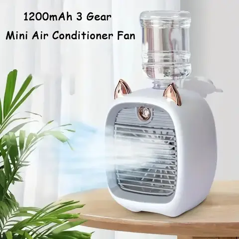TINSOL Mini ventola per aria condizionata USB, umidificatore Ventilatore da tavolo Spray elettrico, 1200 mAh, aria condizionata a tre marce, ventola di raffreddamento