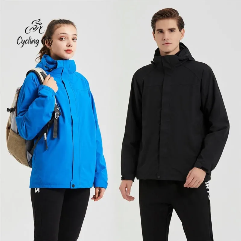 Cycling City Outdoor Two-piece Jacket Winter Fleece Thickened Warm Cycling Jacket Waterproof Windproof Detachable Hooded Jacket