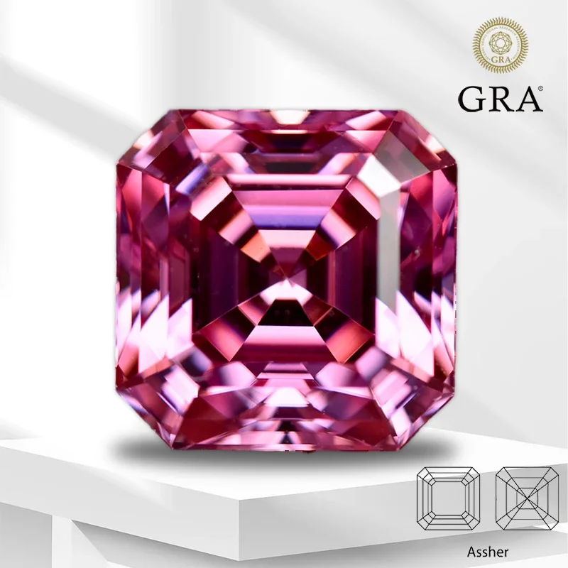 

Moissanite Stone Pink Color Asscher Cut for Pass Diamond Tester Gemstone Charms Jewelry Making Materials with GRA Certificate