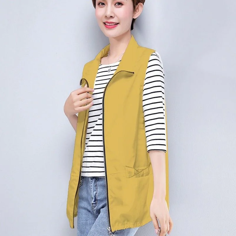 

2023 New Large Size Outside Wearing Thin Waistcoat Ladies Blouse Vest Jacket Women Summer Single-Layer Sunscreen Sleeveless Coat