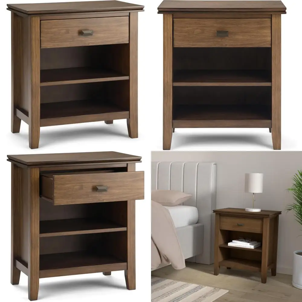 

24 Inch Wide Rustic Natural Aged Brown Solid Wood Nightstand Table for Contemporary Bedroom