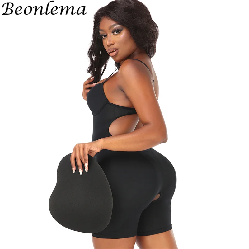 Body And Backless Bra Bodysuit With Cups Push Up Girdle Lifts Buttocks Woman Detachable Butt Pads Hip Enhancer Shapewear
