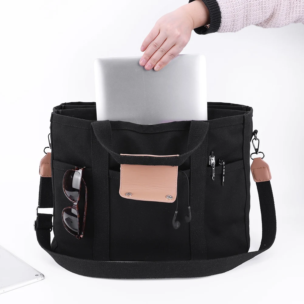 Women Large Capacity Bag Soft Canvas Bag Multi-pocket Casual Bag Versatile Shoulder Bag for Shopping Work Daily Use Tote Purse