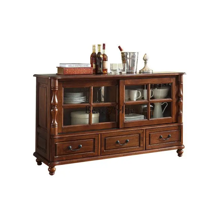 

American Solid Wood Sideboard Multi-Functional Living Room Entrance Display Cabinet