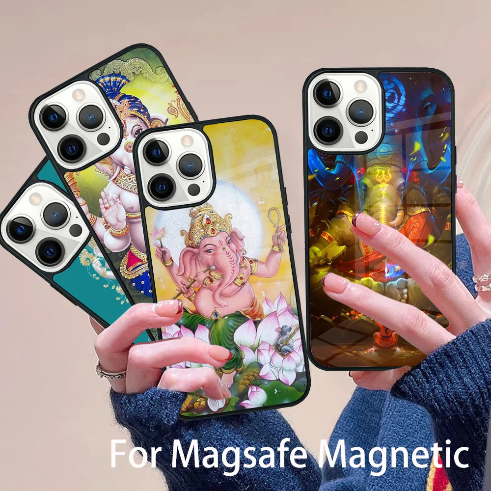 

Ganesh Elephant God Phone Case Magesafe Magnetic Wireless Charge Cover For IPhone 16 11 12 13 14 15 Pro Max Plus Mini