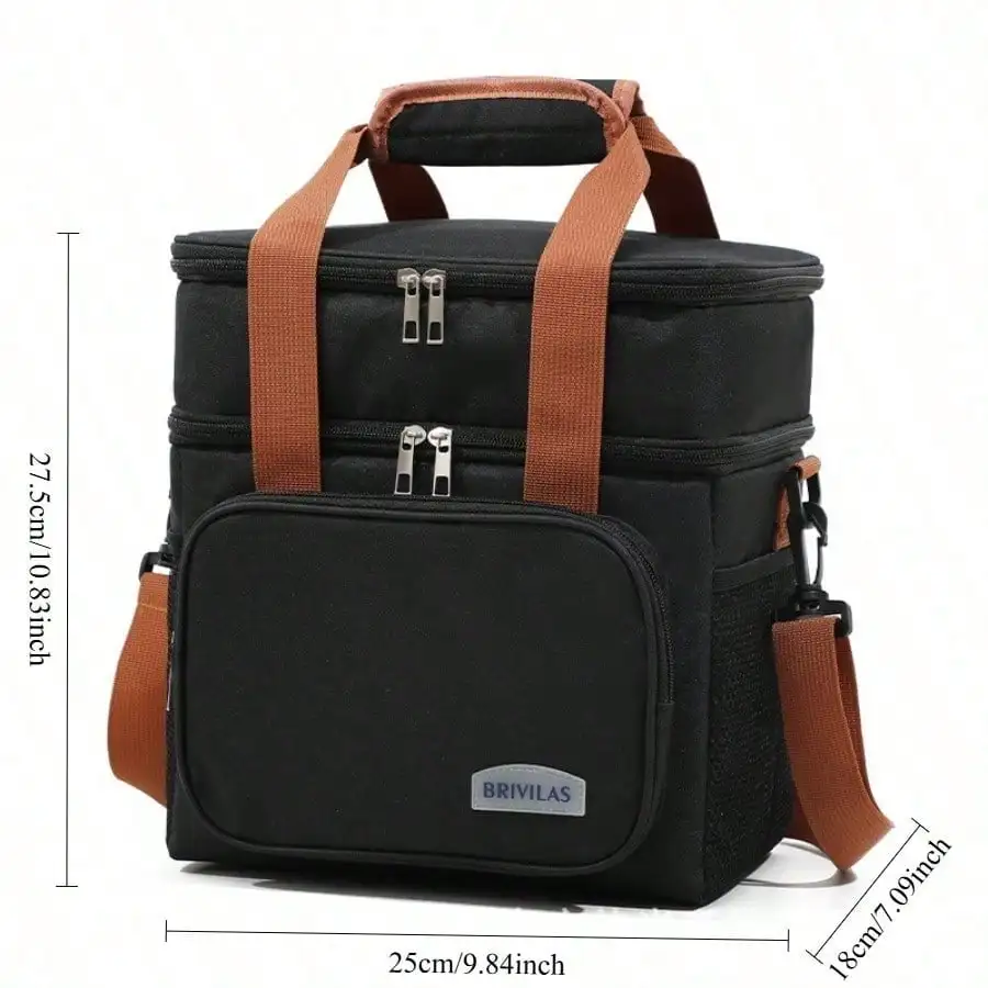 حقيبة غداء معزولة مقاومة للتسرب بطبقة مزدوجة، مقصورات مستقلة لعمال المكاتب الطلابية