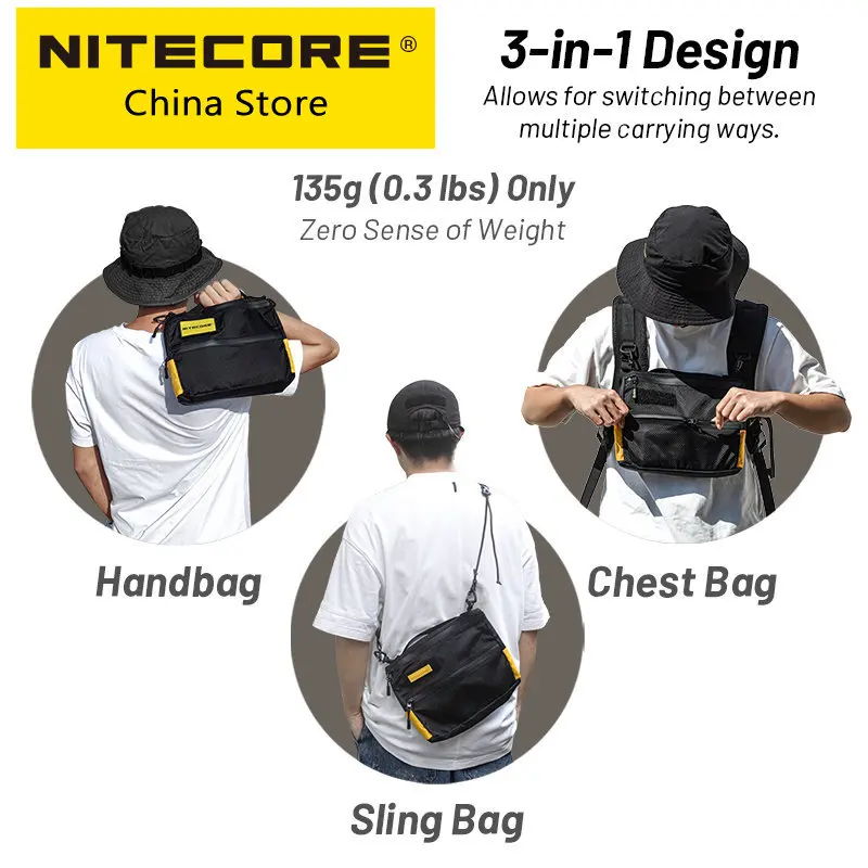 2024 NITECORE SLB04 Sling Bag Handbag Chest  400D Nylon Shoulder Crossbody  For iphone Xiaomi iPad Mini Earphone Men Women