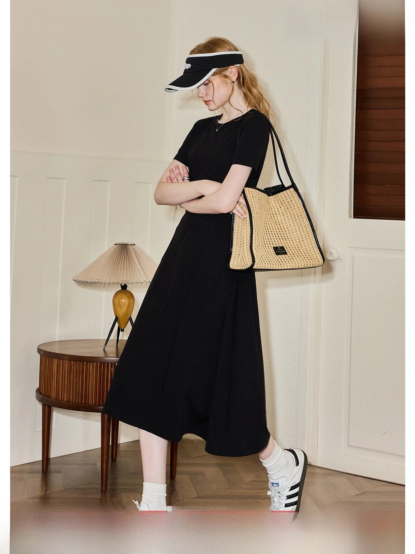 KUHNMARVIN Summer New plus Size Women's Dress Slimming Black Dress Versatile Minimalist Style A-Line Knitted Short Sleeve