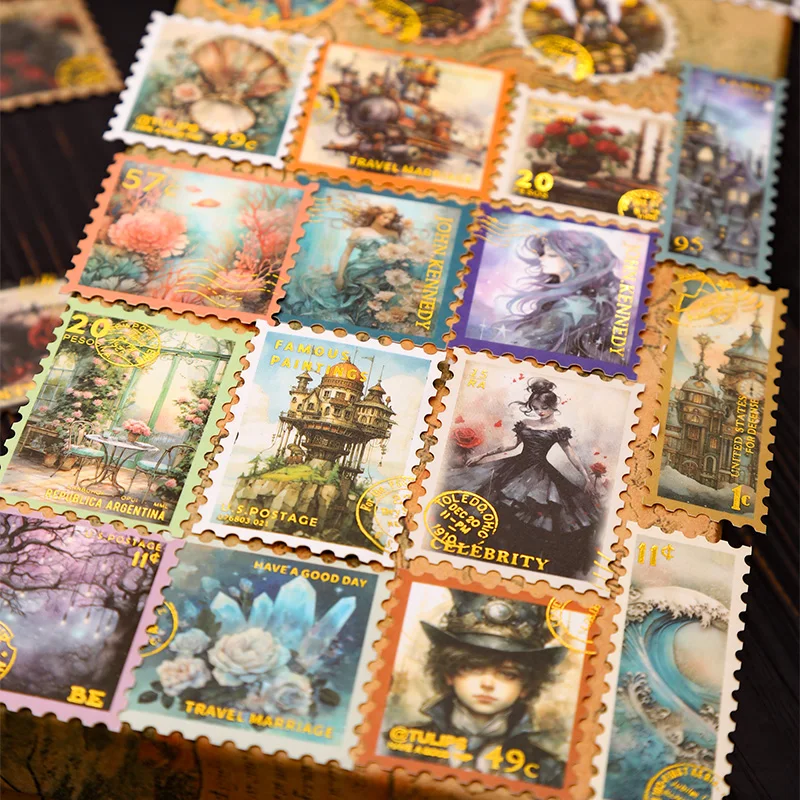 Yoofun 20pcs/lot Space Time Postman Stickers Vintage Character Bronzing Collage Stamp Sticker Creative DIY Journal Scrapbooking