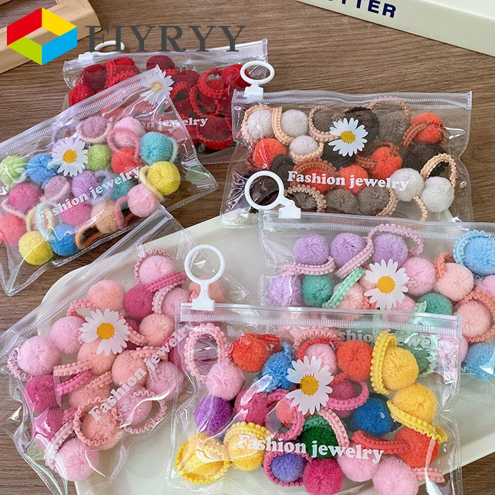 

20pcs/Bag Cartoon Colorful Hairball Rubber Bands Children Does Not Hurt The Hair Korean Girls Baby Head Rope Small Tie Headdres