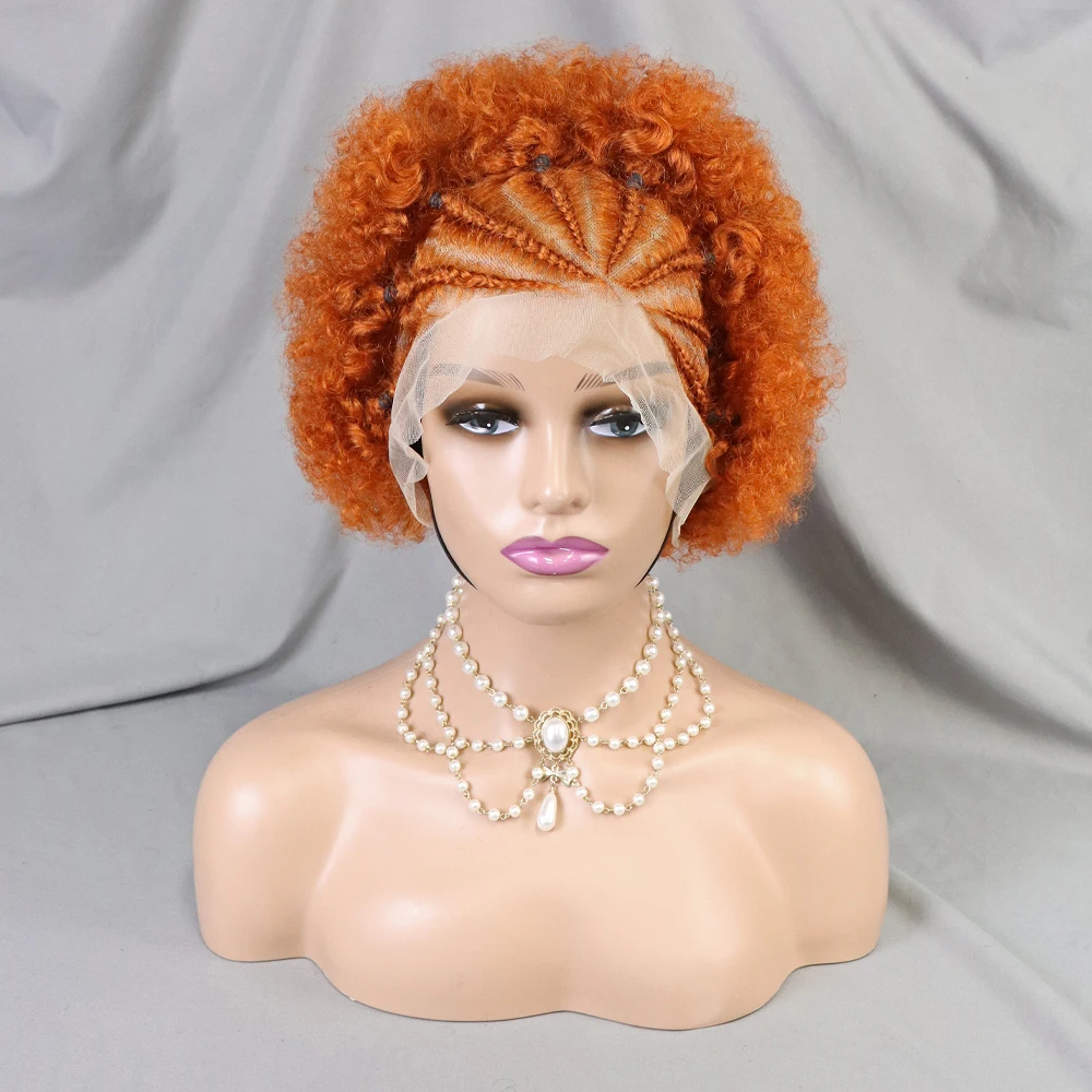 Ginger Orange 6 Inch Transparent 13x4 Lace Frontal Wigs Afro Kinky Curly Short Curly Bob Wigs 200% Density Remy Human Hair Wigs