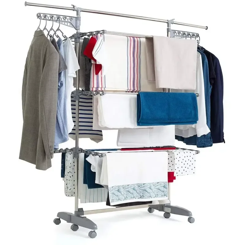 Factory hot-selling three-layer folding drying rack stainless steel folding hanger indoor and outdoor drying rack