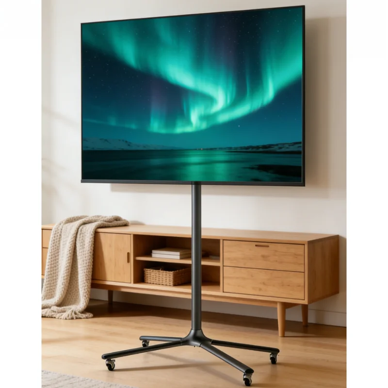 

Modern Tv Stand Floor Tv Mount With Wheels Height Adjustable For 43-65 Inch Tvs Heavy Duty 60kg Capacity TV Stand Home Furniture