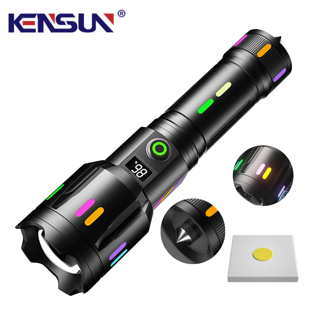 أضواء كاشفة قوية للغاية طويلة المدى الفتيل مصباح ليد جيب مع شرائط مضيئة الذيل كسّارة زجاج التكتيكية التخييم مغامرة الشعلة